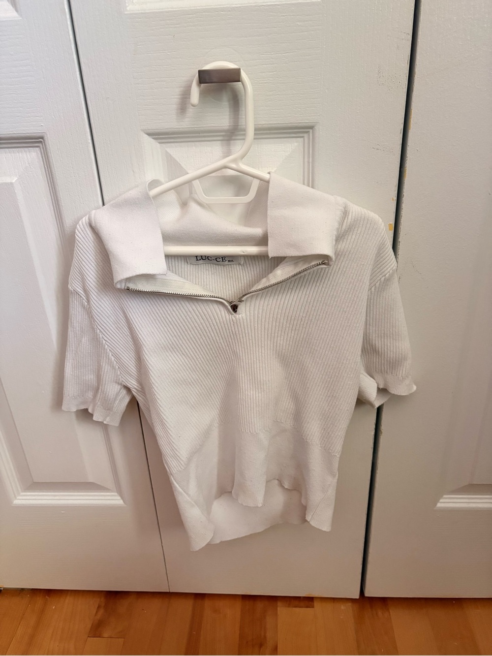 Lucca Couture White Ribbed Half-Zip Polo Tee
